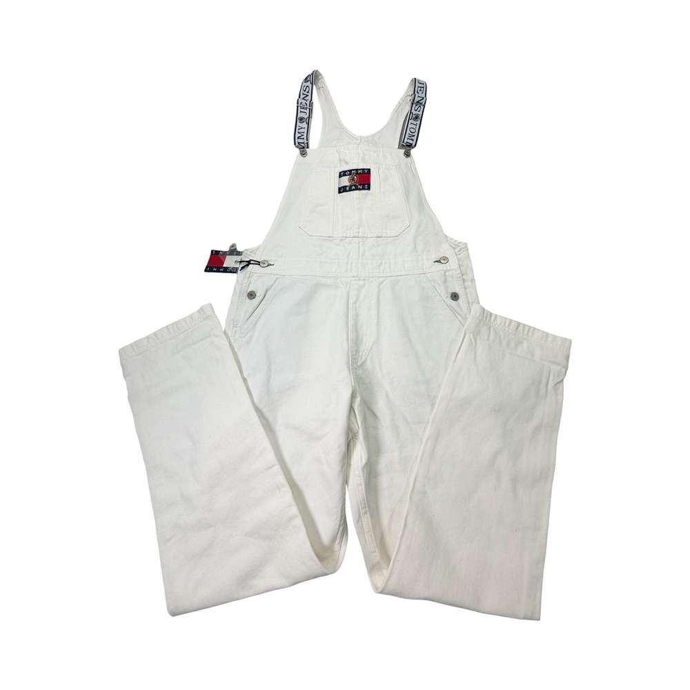 Tommy Jeans Crest Capsule Overalls Mens M 36x32 White Denim Dungaree 2018 NWT